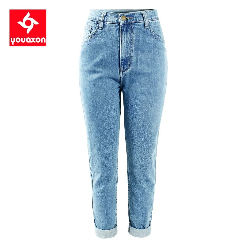 1886 Youaxon 100% Cotton Vintage High Waist Mom Jeans Women`s Blue Black Denim Pants Boyfriend Jean Femme For Women Jeans