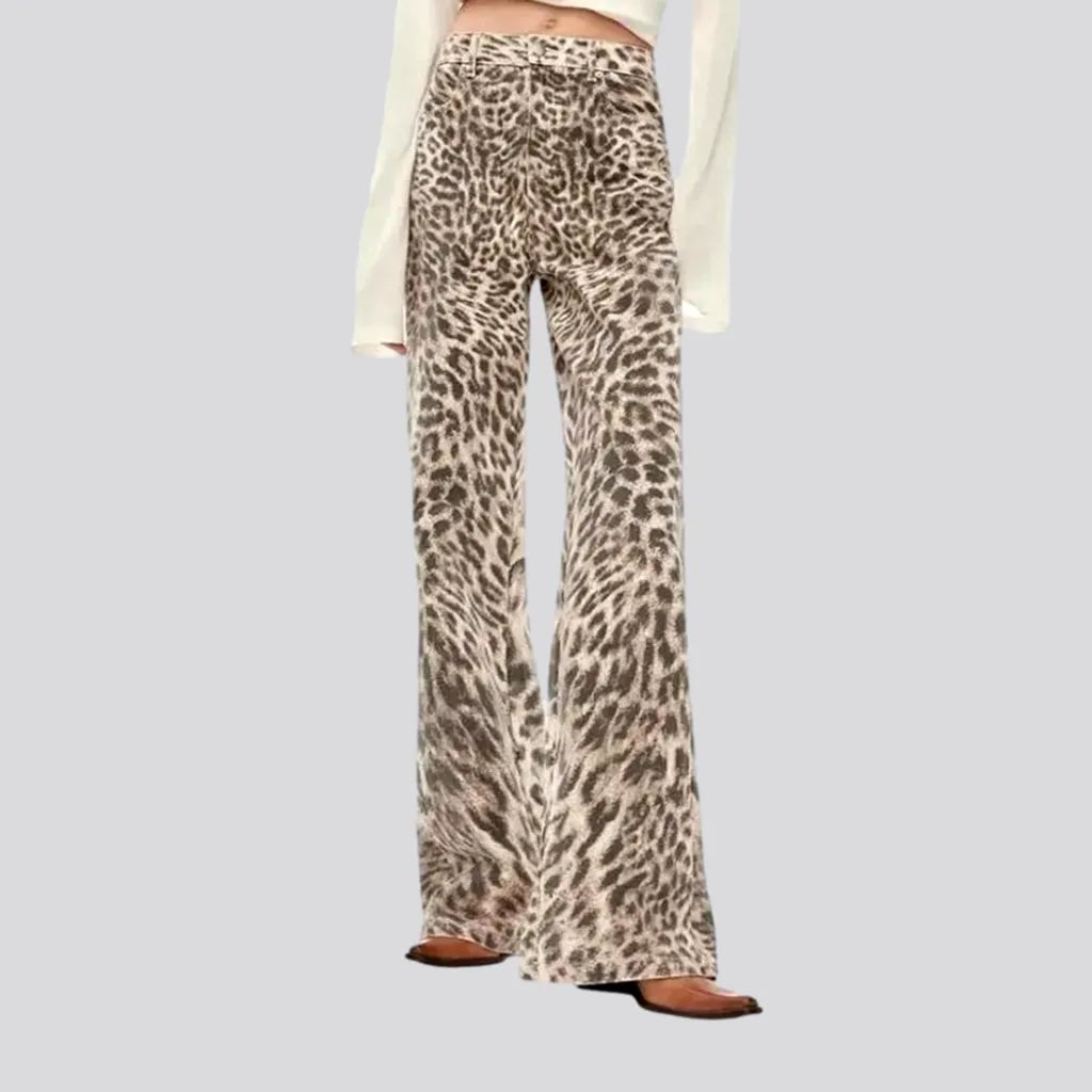 Trendy leopard print flowy women's jeans pants