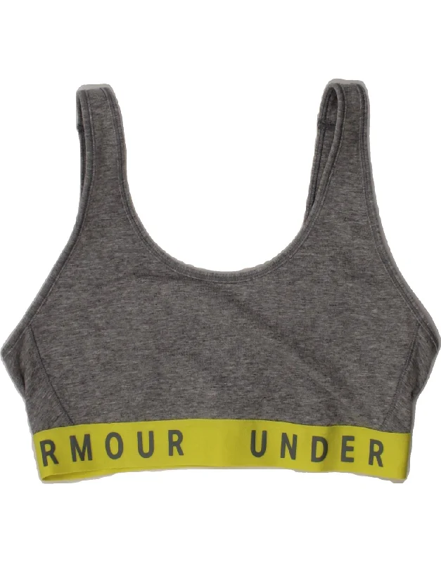 UNDER ARMOUR Womens Graphic Sport Bra Top UK 12 Medium Grey Cotton