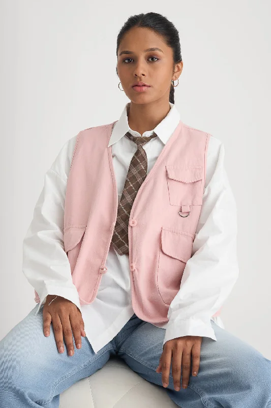 Pink Vested Shirt With Tie