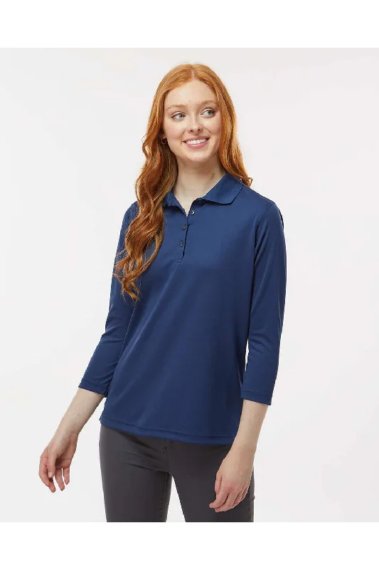 Paragon Womens Lady Palm Moisture Wicking 3/4 Sleeve Polo Shirt - Navy Blue