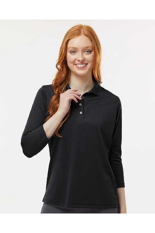 Paragon Womens Lady Palm Moisture Wicking 3/4 Sleeve Polo Shirt - Black