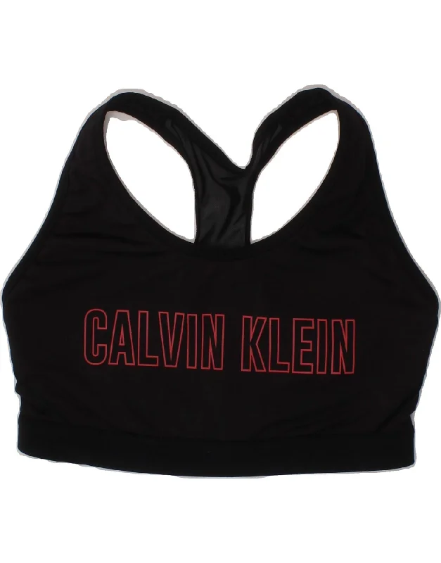 CALVIN KLEIN Womens Performance Graphic Sport Bra Top UK 14 Medium Black