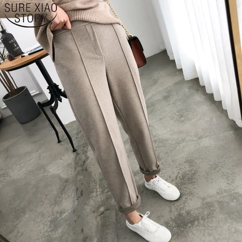 Thicken Women Pencil Pants 2019 Autumn Winter Plus Size OL Style Wool Female Work Suit Pant Loose Female Trousers Capris 6648 50