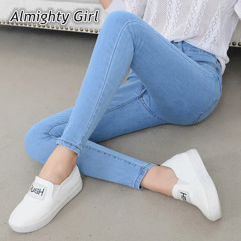 Women Jeans - Denim Jeans Women's High Waist Stretch Pencil Skinny Ankle-length Pants Femme Black Blue Push Up 2020 Elastic Slim Street wear