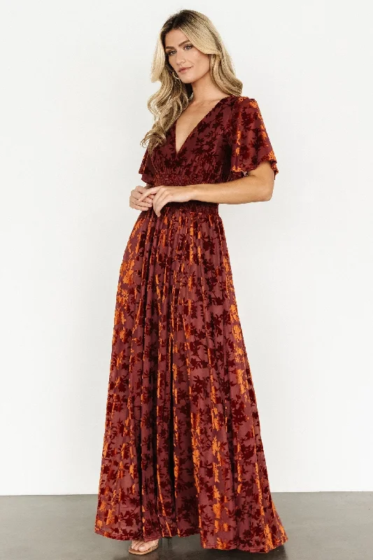 Veronica Velvet Maxi Dress | Rust