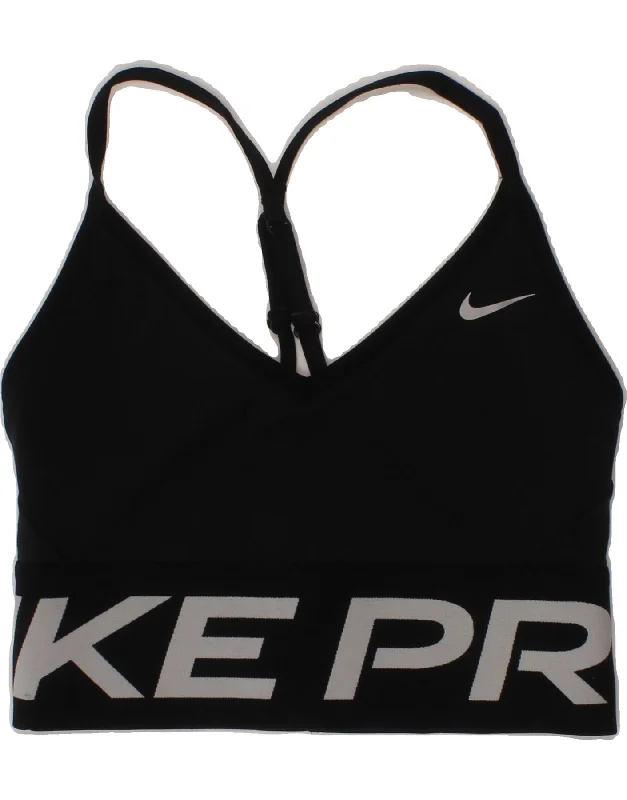 NIKE Womens Dri Fit Graphic Sport Bra Top UK 10 Small Black