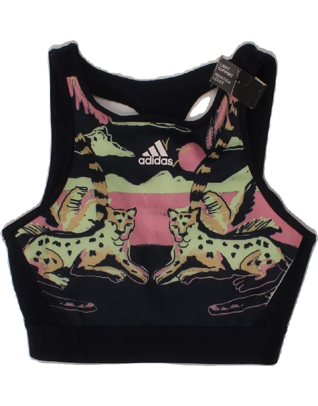 ADIDAS Womens Graphic Sport Bra Top UK 6 XS Black Animal Print Polyester