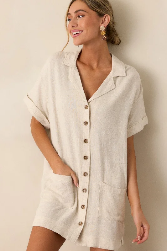 Effortless Selection Beige Button Front Cover Up Dress