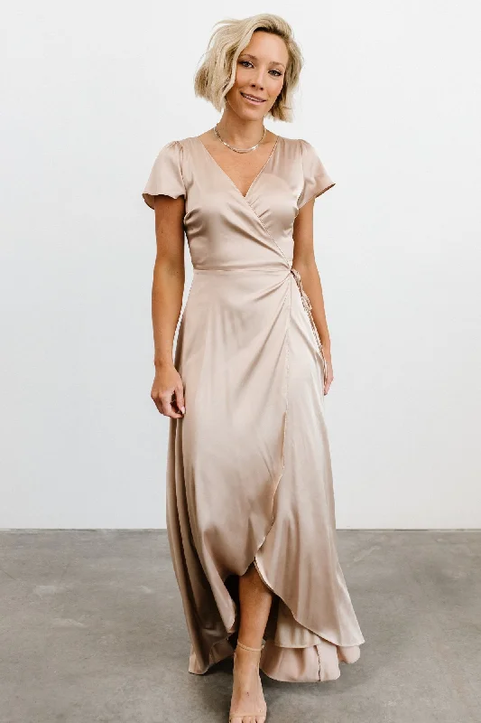 Krystal Satin Wrap Gown | Champagne