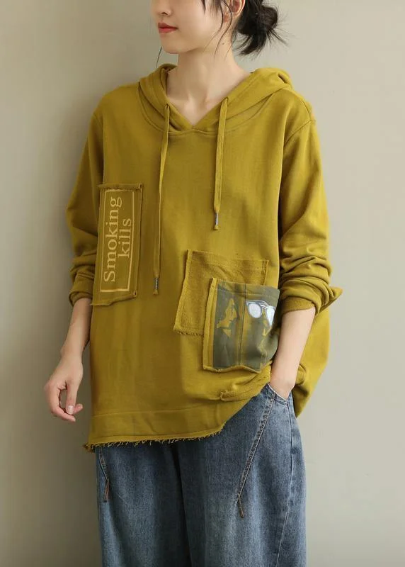 Bohemian hooded patchwork fall clothes For Women Fabrics yellow top