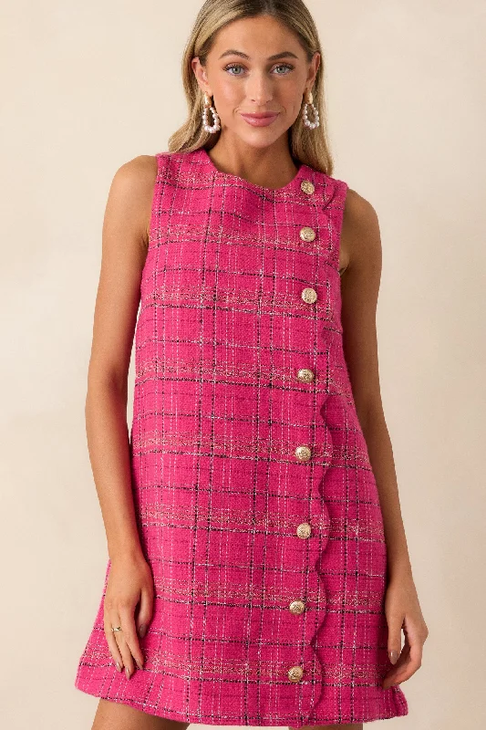 Radiant Spirit Hot Pink Tweed Mini Dress