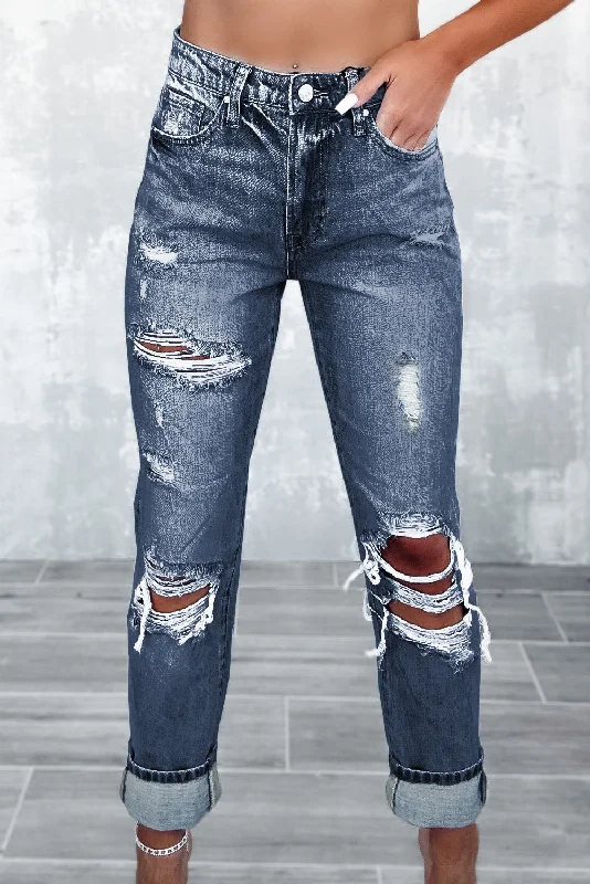 Blue Light Wash Frayed Slim Fit High Waist Jeans