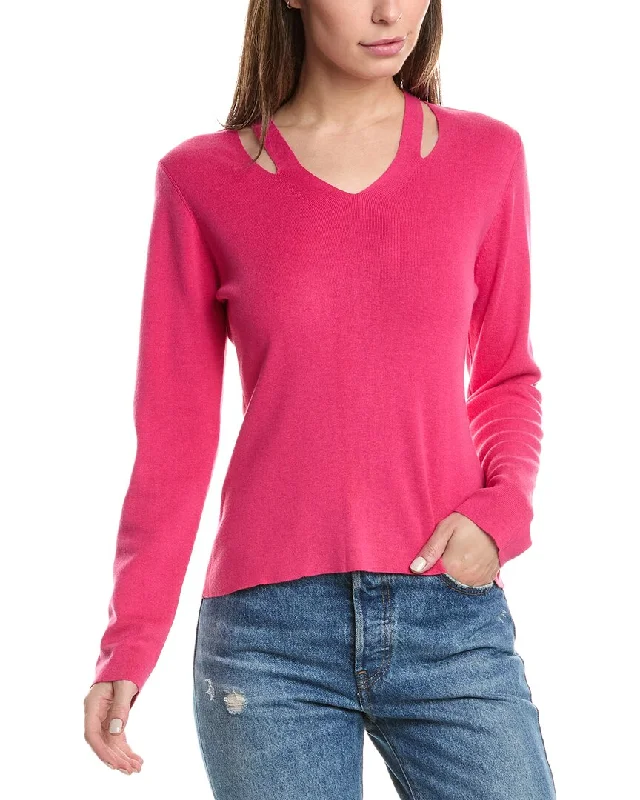 Forte Cashmere Cutout V-Neck Silk & Cashmere-Blend Sweater