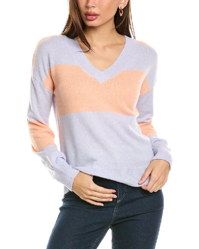 Forte Cashmere Gathered Sleeve V-Neck Cashmere Sweater