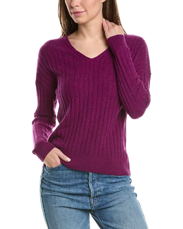 Forte Cashmere Panel Rib V-Neck Cashmere Sweater