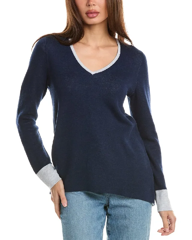 Forte Cashmere Reversible High-Low V-Neck Cashmere-Blend Sweater