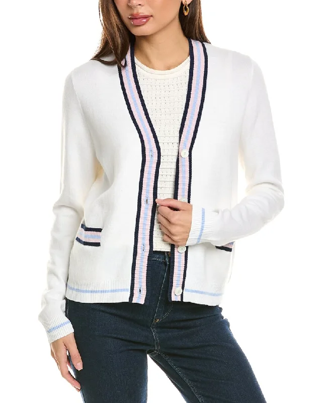 Forte Cashmere Tipped V-Neck Cashmere-Blend Cardigan