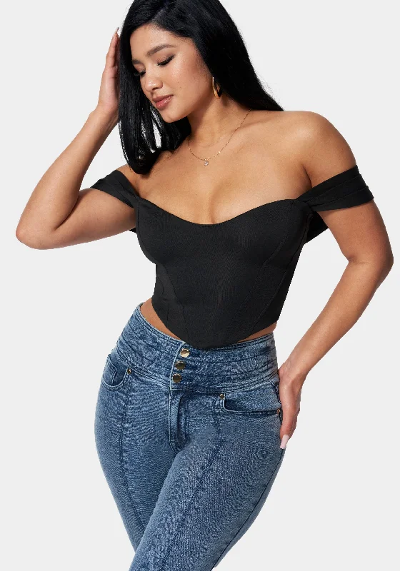 Scuba Corset Cold Shoulder Top