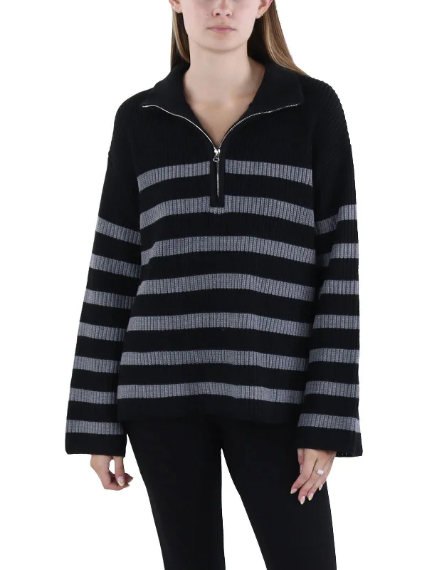 Womens Half Zip Crochet Pullover Sweater