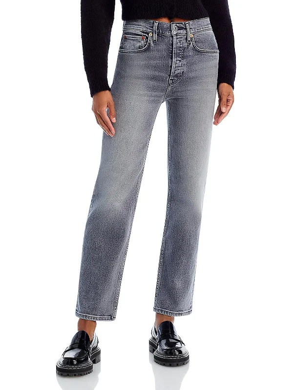 70s Stove Pipe Womens Ankle High Rise Straight Leg Jeans