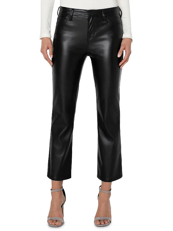 Hannah Womens Faux Leather High Rise Flared Pants