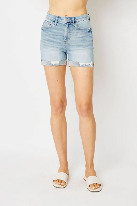 High Rise Denim Shorts In Light Wash