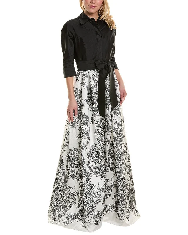 Teri Jon by Rickie Freeman Embroidered Shirt Gown