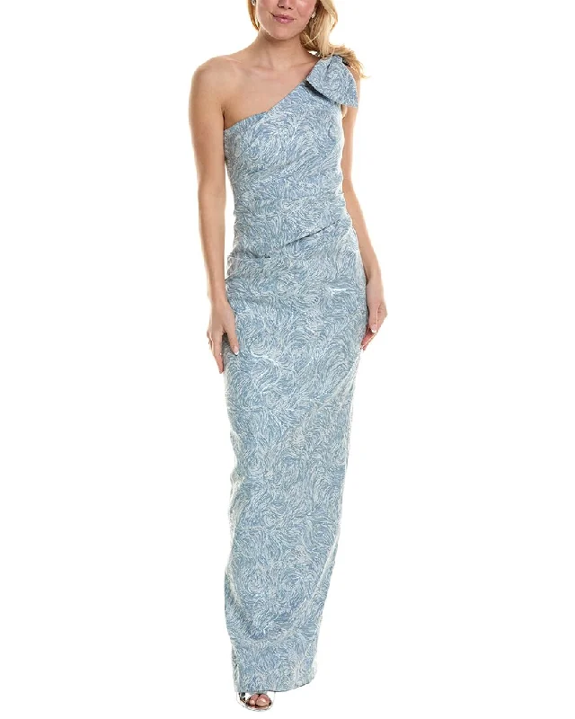 Teri Jon by Rickie Freeman One-Shoulder Gown