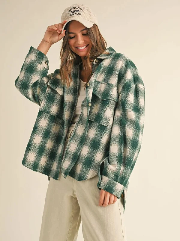 MIXED COLOUR PLAID SHACKET - GREEN