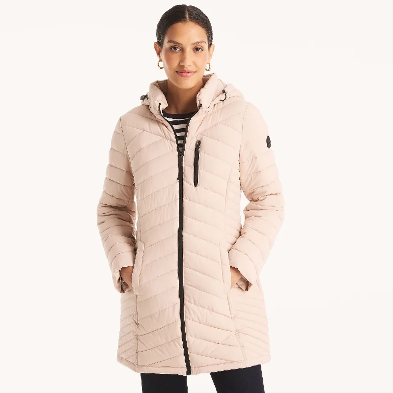 Nautica Womens Puffer Jacket With Removable Hood