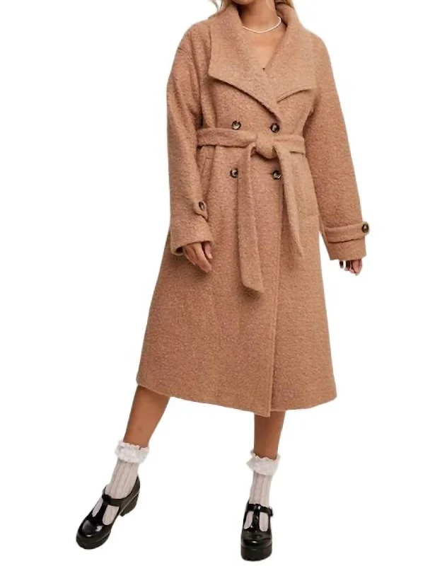 Teddy Long Coat In Camel