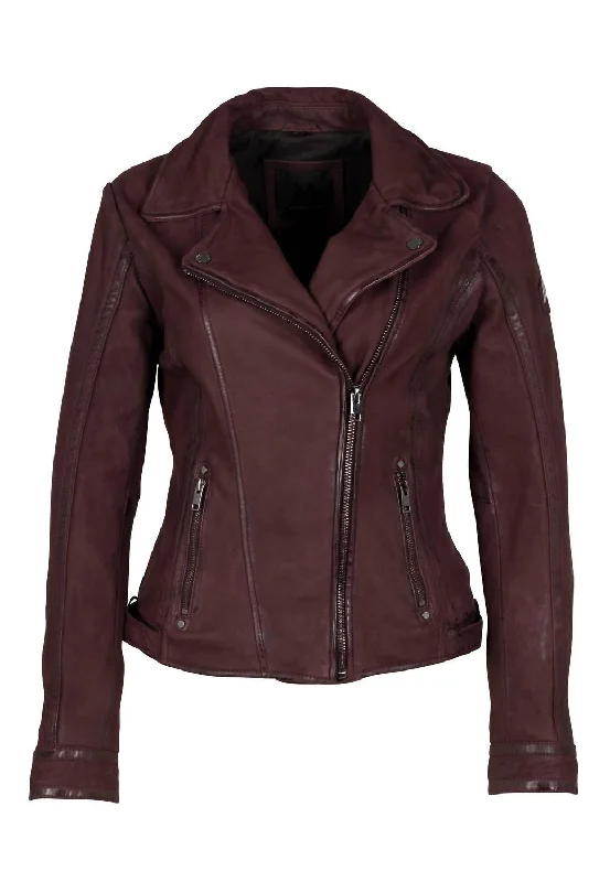 Twila Rf Leather Moto Jacket In Wine