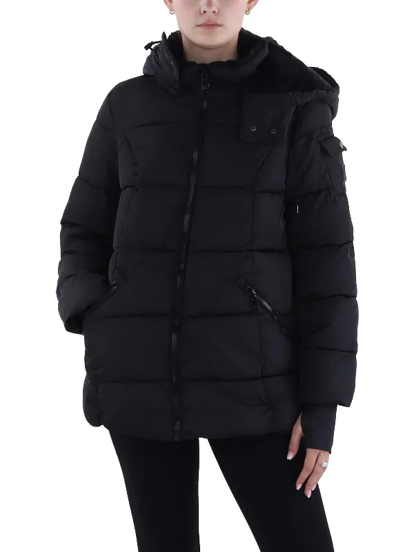 Womens Faux Fur Lined Quilted Puffer Jacket