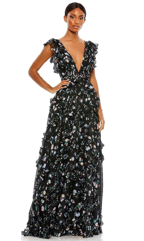 Ieena Duggal 68090 - Plunging V-Neck Floral Evening Gown