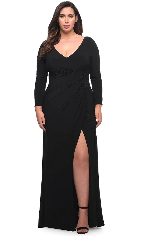 La Femme 30071 - Long sleeve Ruched Long Dress