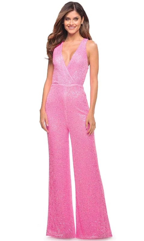 La Femme 30811 - Sleeveless V- Neck Jumpsuit