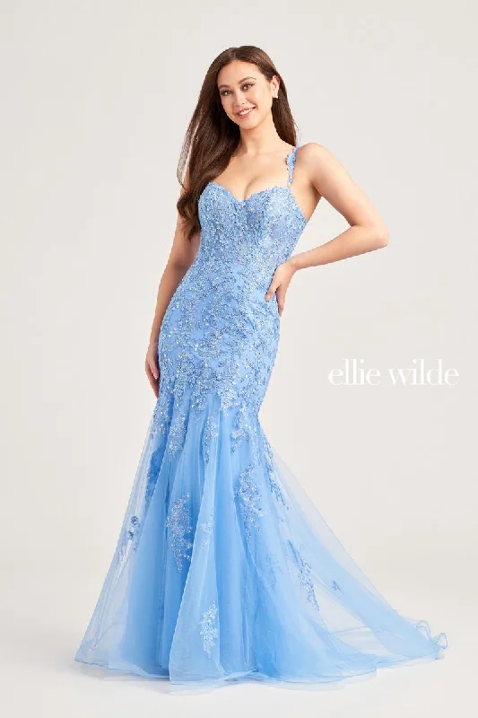 Ellie Wilde Fit and Flare Lace Prom Dress EW35238